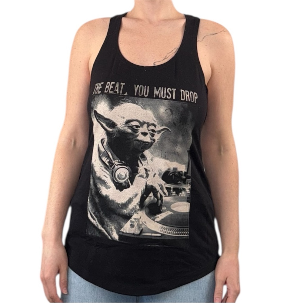 Star Wars Black Yoda DJ The Beat You Must Drop Racerback Tank - Picture 2 of 7